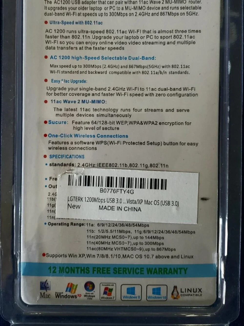 NEW AC 1200 DUAL BAND USB 3.0 ADAPTER WIFI ANTENNA